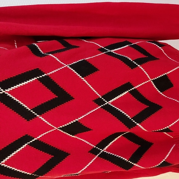 Liz Claiborne Women Sweater Red Black Argyle Shawl Collar Buttons Size 2X Preppy - Picture 3 of 11